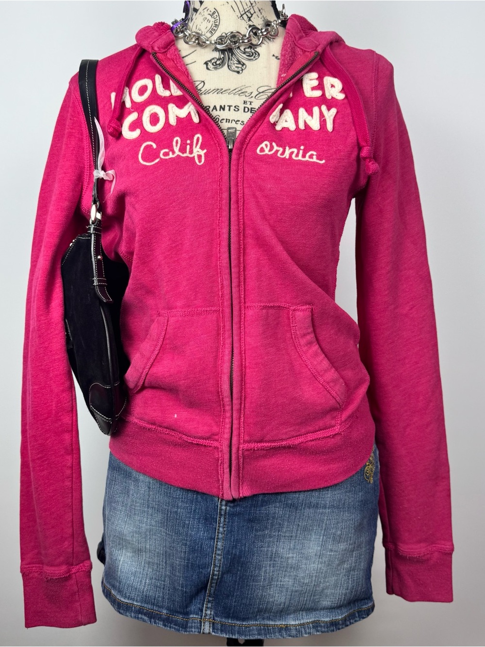 Hollister Hot Pink Full-Zip Hoodie with Embroidered Script